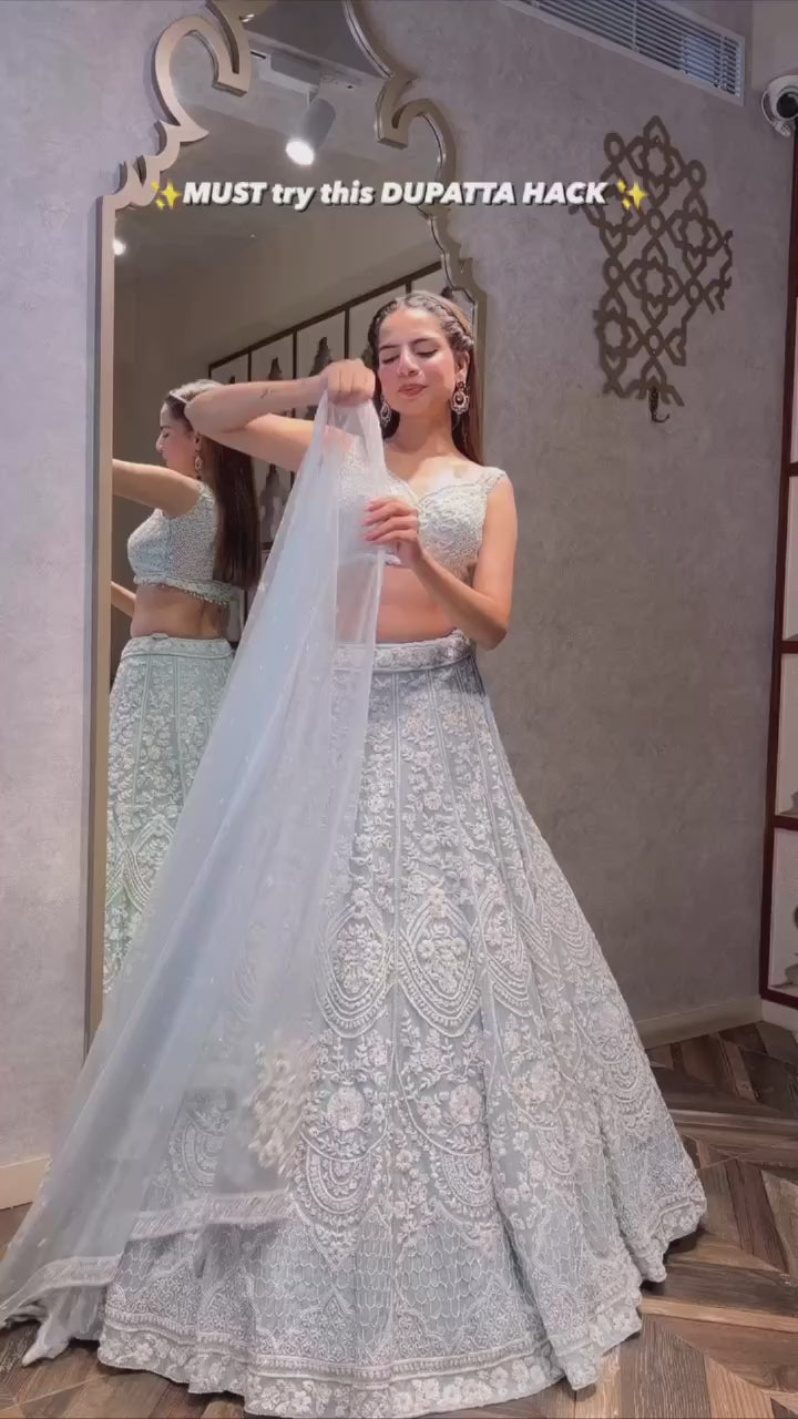 White Color  Net lehenga with sequins & thread work - INSPIRED