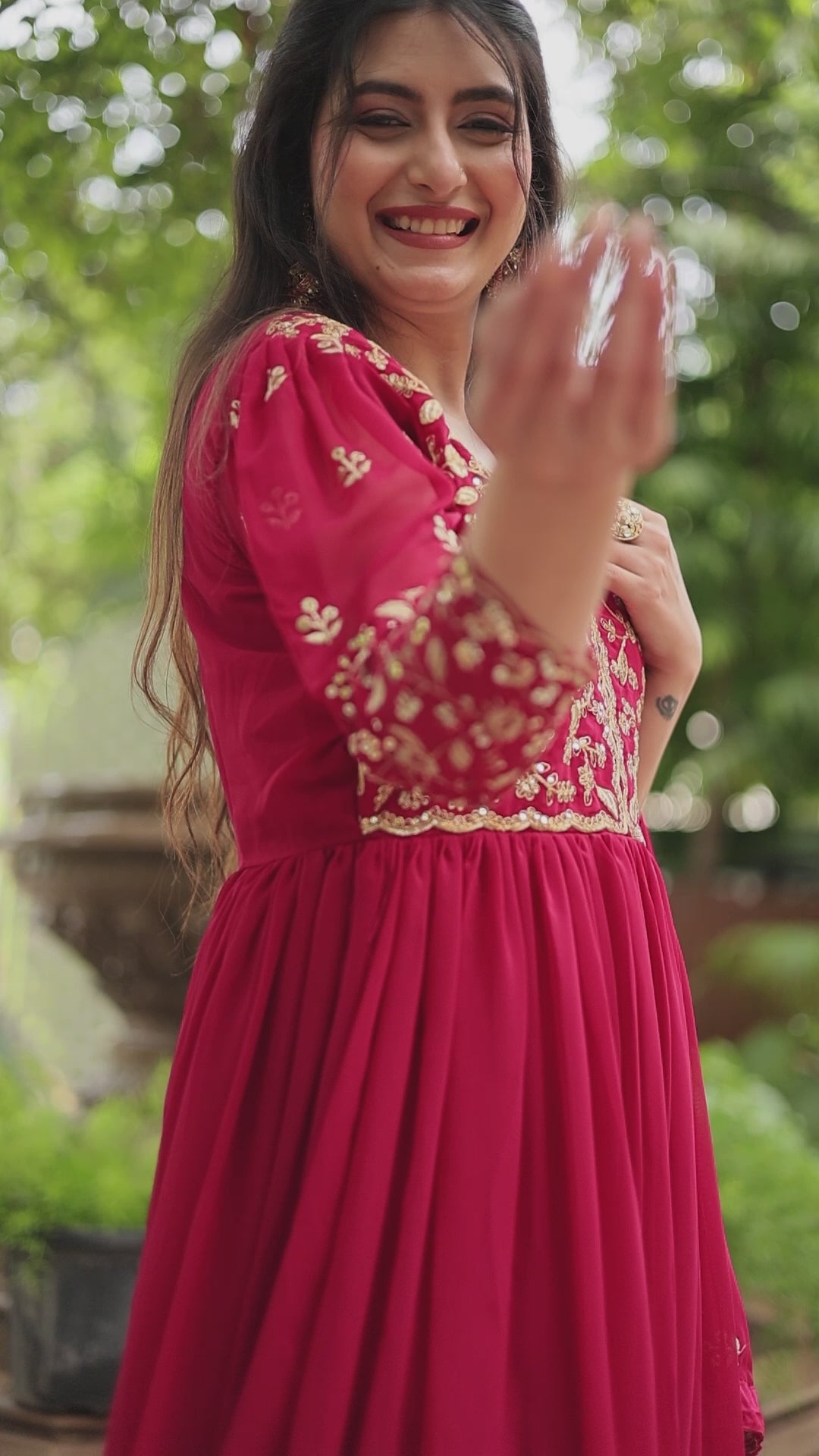 Pink Sequins Embroidered Faux Blooming Gown