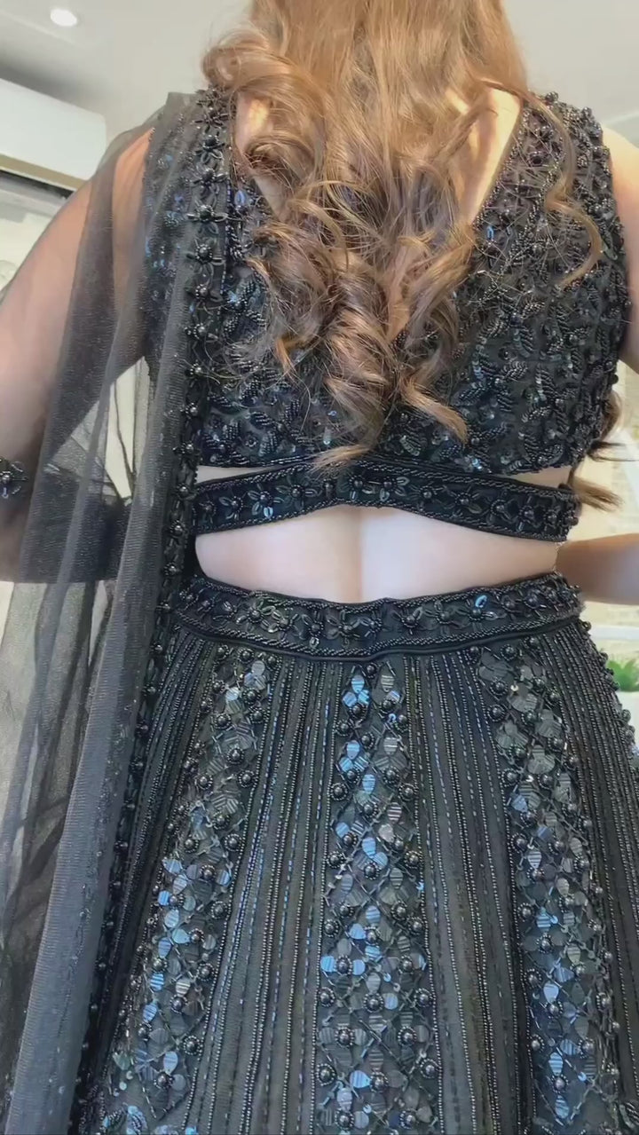 Black Net Lehenga with Dori & Sequins Work