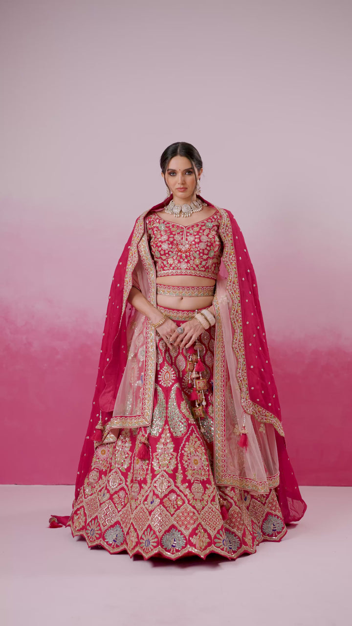 Pink Silk Bridal Lehenga with Double Dupatta