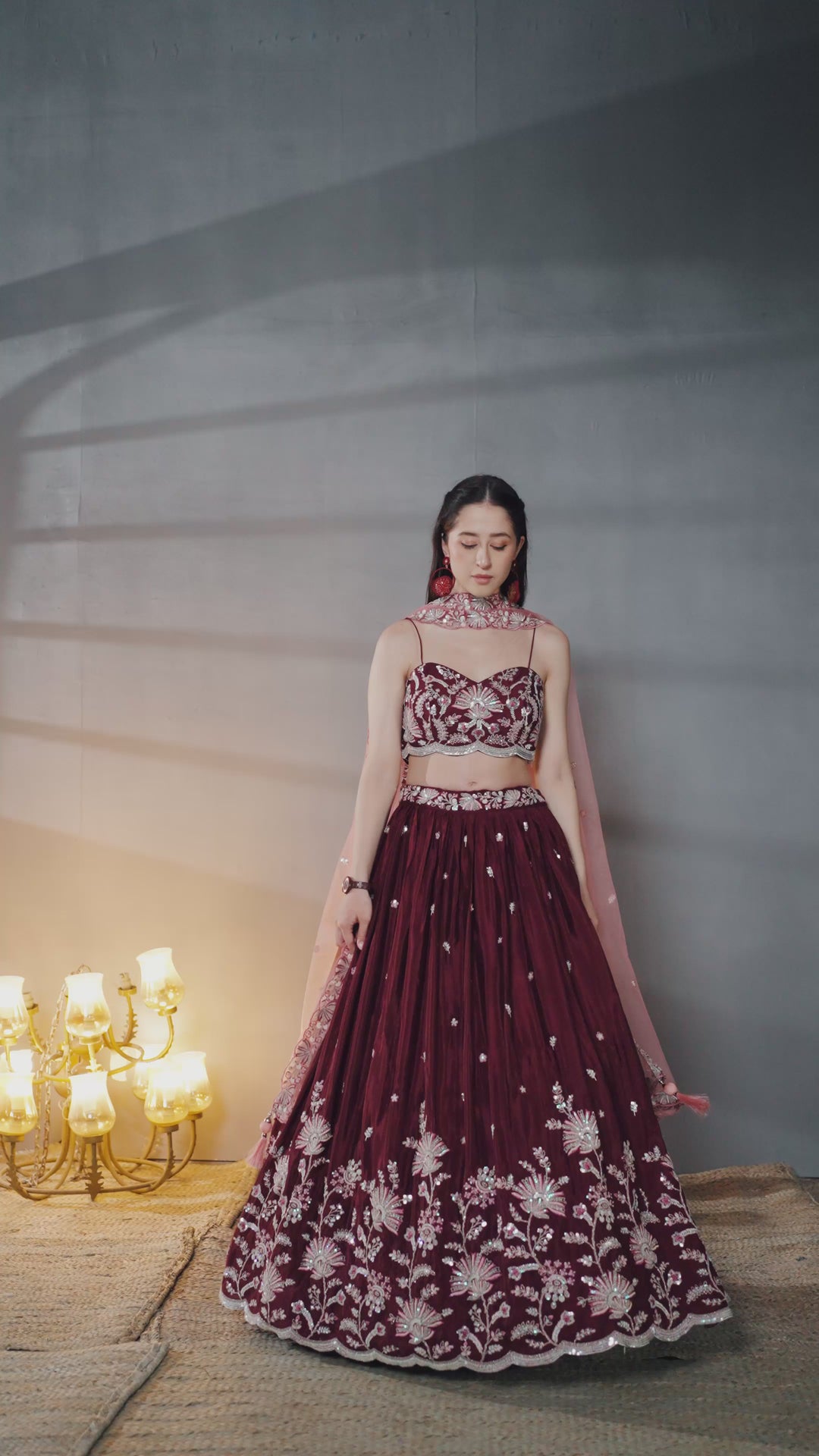 Burgundy Sequin Chiffon Lehenga Choli