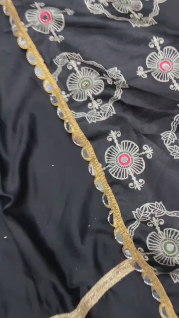 Black Color Premium Malai Satin Silk Embellished With Work Lace  With Heavy Cancan With Canvas Lehenga - INSPIRED