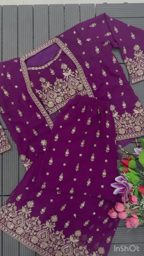 Purple Georgette With Embroidery Sequence Work Palazzo️