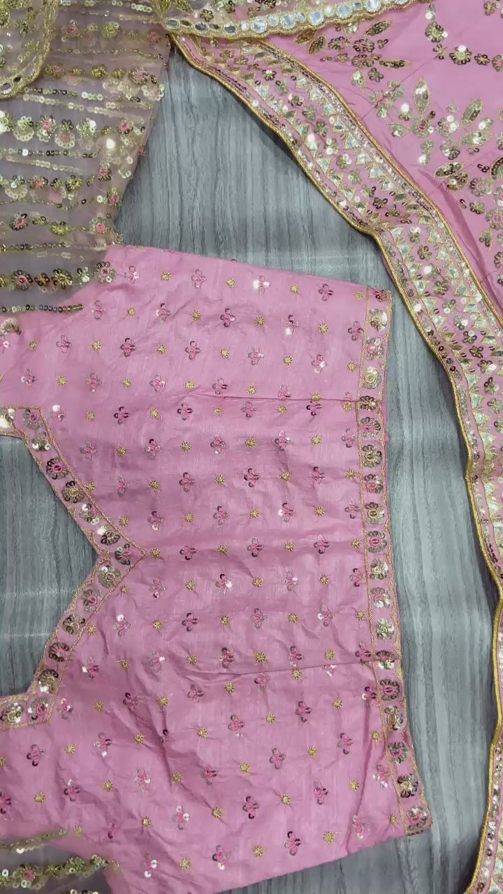 Pink Premium Chinon Silk Embellished With Beautiful Multi Thread And Heavy Sequins Work With Heavy Cancan  Fabric Details Lehenga - INSPIRED