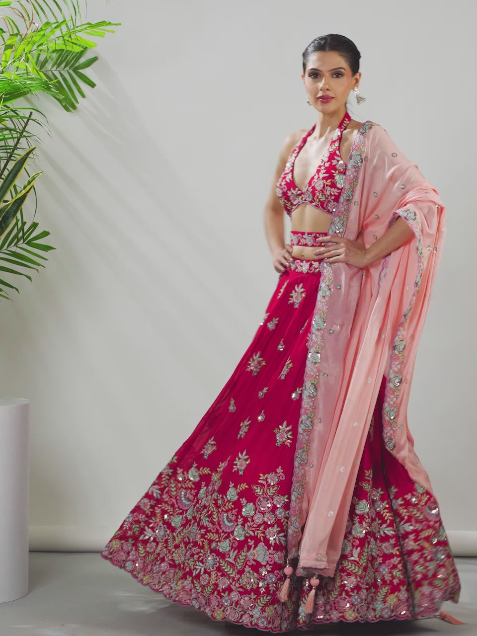 Rose - Multi Color Sequined & Thread Embroidered Pure Georgette Semi-Stitched Lehenga choli