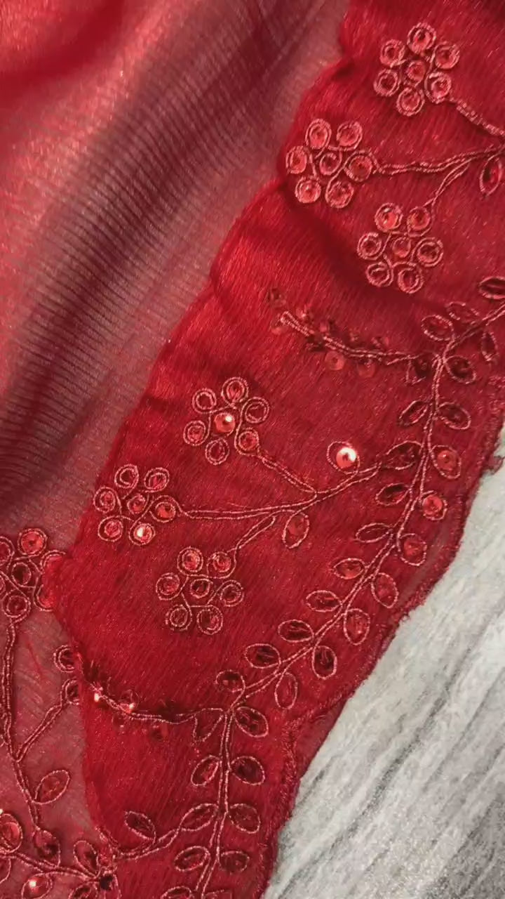 Red Color Premium Vichitra Silk Embellished With Beautiful Embroidery Lehenga - INSPIRED