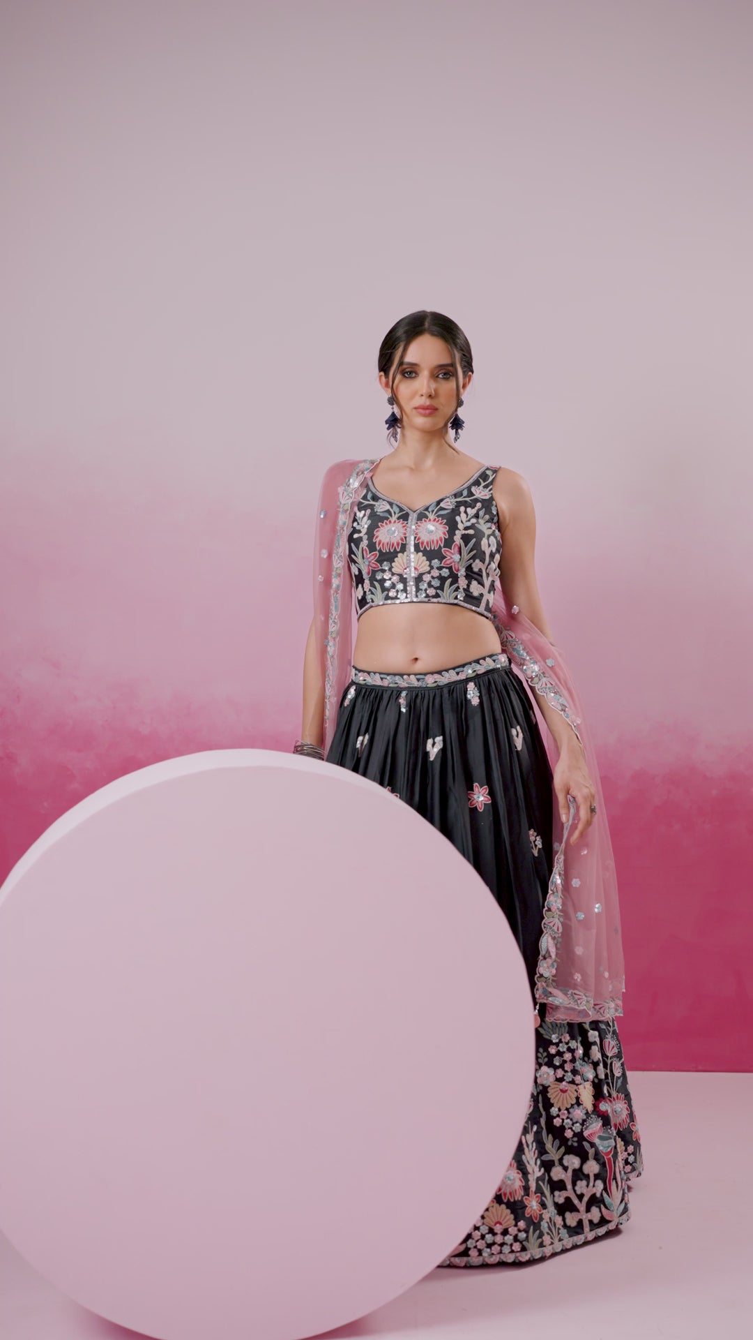 Grey - Satin Silk Embroidered with Multi Color Sequin-Thread Semi-Stitched Lehenga Choli