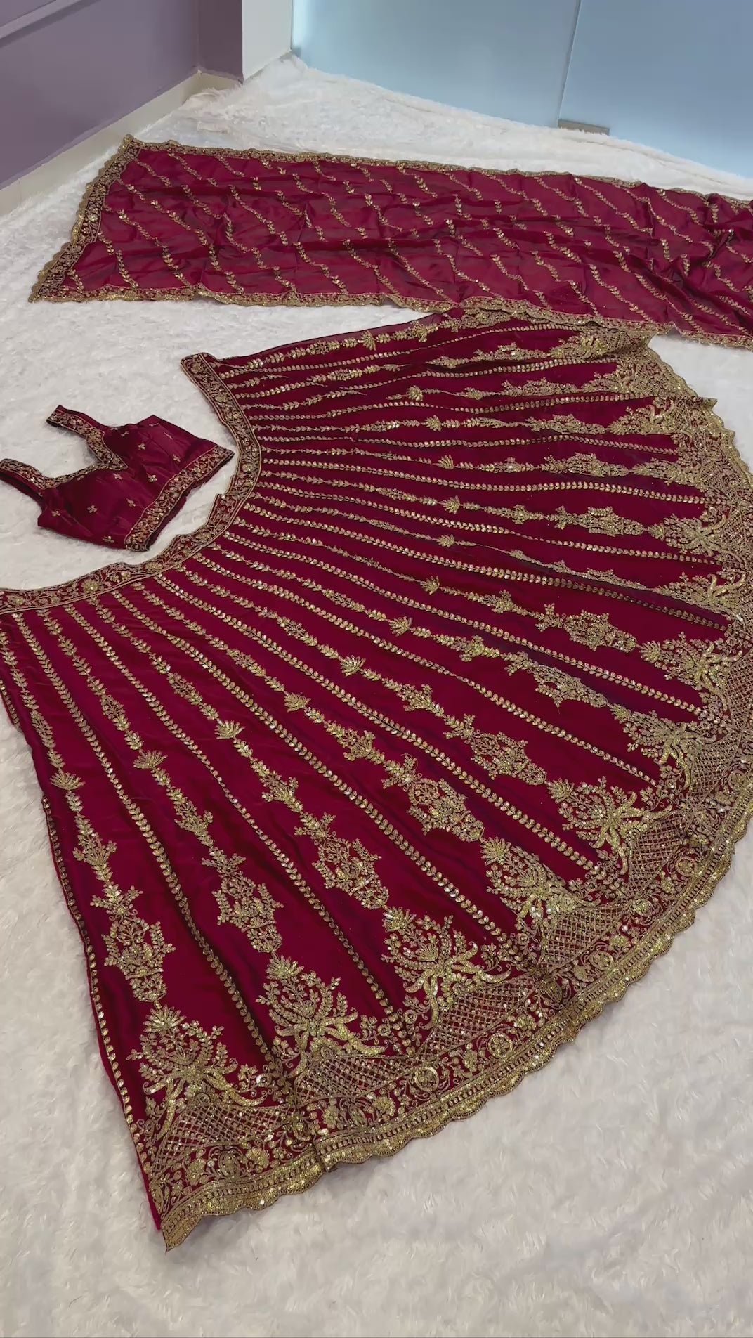 Wine Kasturi silk lehenga with sequins , dori & zari work