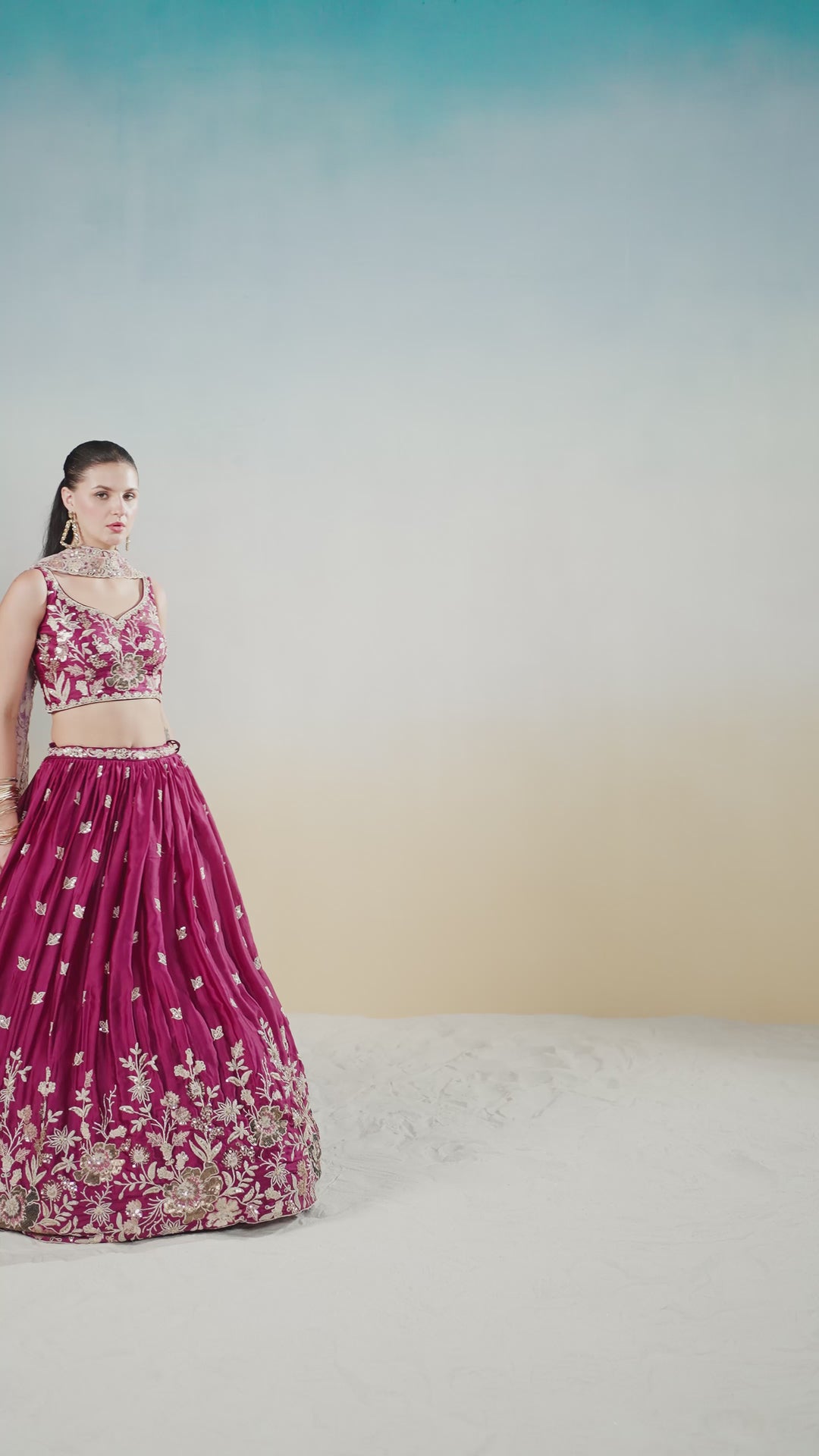 Burgundy Satin silk Sequins embroidery Semi-Stitched Lehenga choli & Dupatta