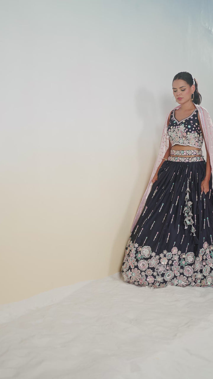 Navy Blue Sequin-Thread Lehenga Choli