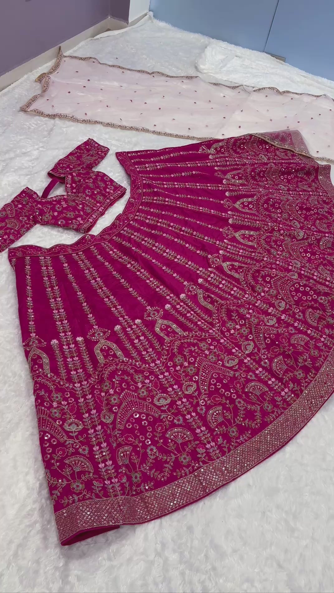 Pink Silk Lehenga with Dori and Sequins