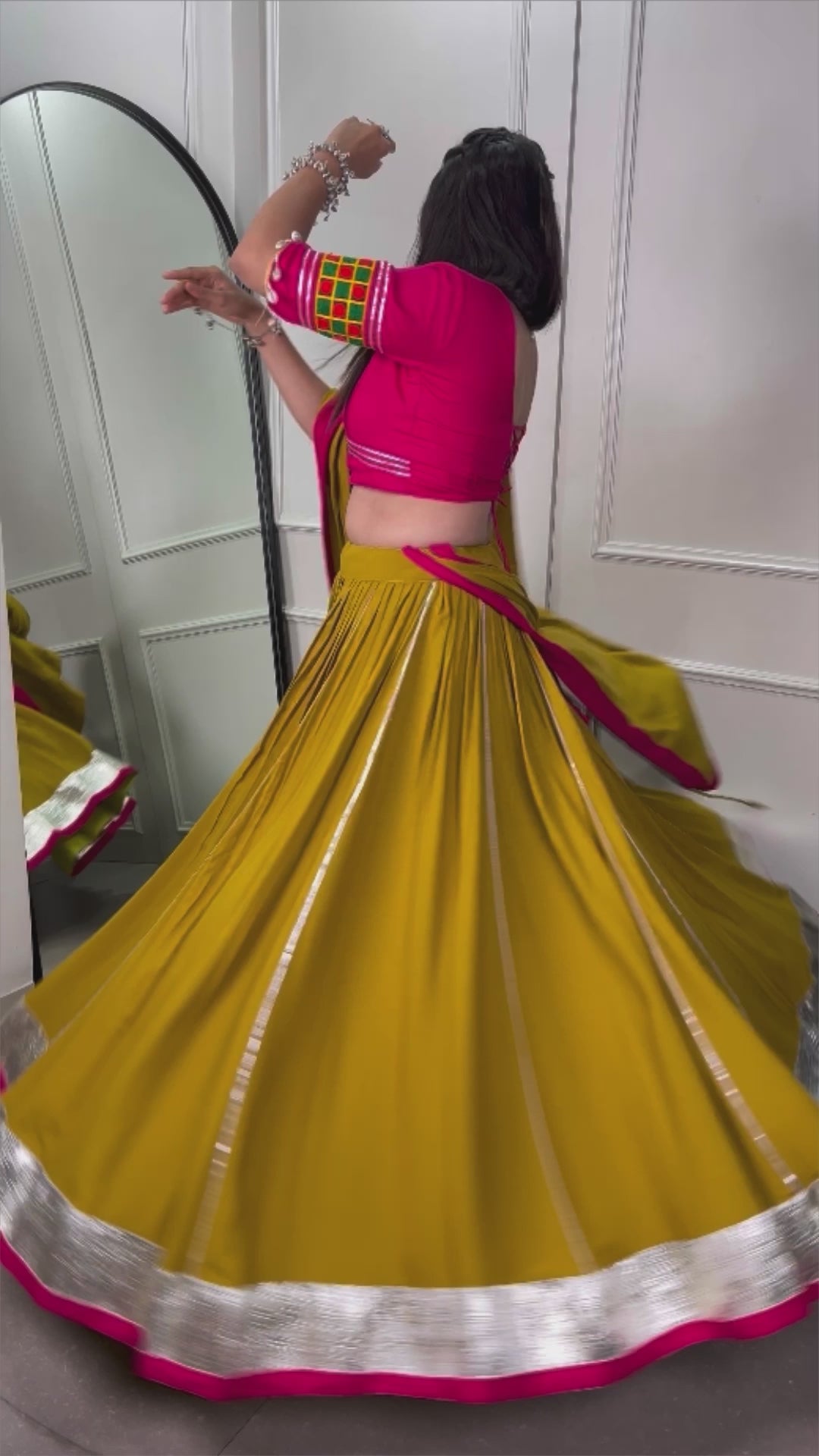 Mustard Navratri Nights Shine Brighter With Pure Rayon And Intricate Gamthi Work Lehenega Choli