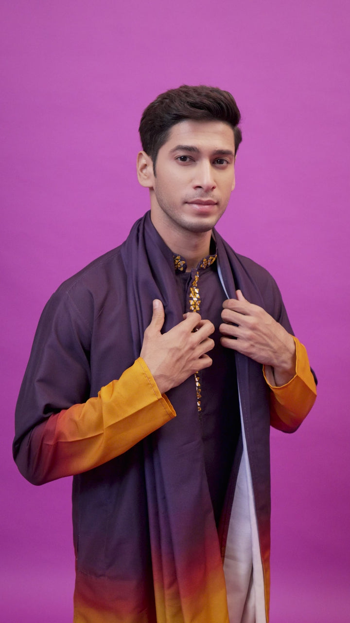 Purple and Mustard Hand Mirror Work Kurta