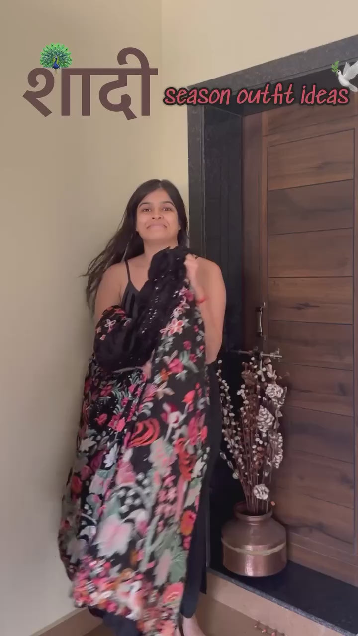 Black Foux Gorgette thread with Sequnce Lehenga -INSPIRED