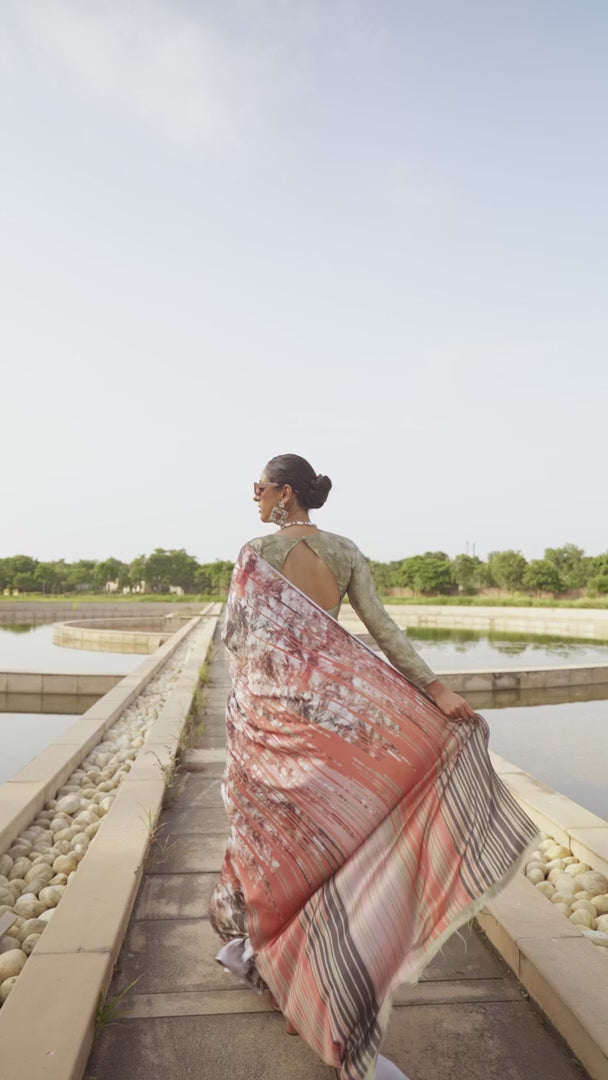 Green Digital Printed Satin Silk Saree