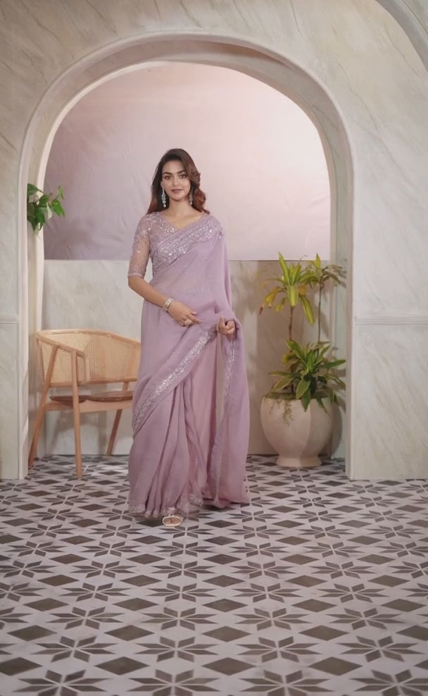 Lavender Silk Wedding Saree With Blouse