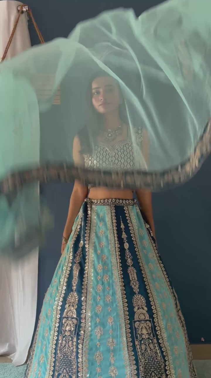 Blue Faux Georgeet Lehnga with Embroidery