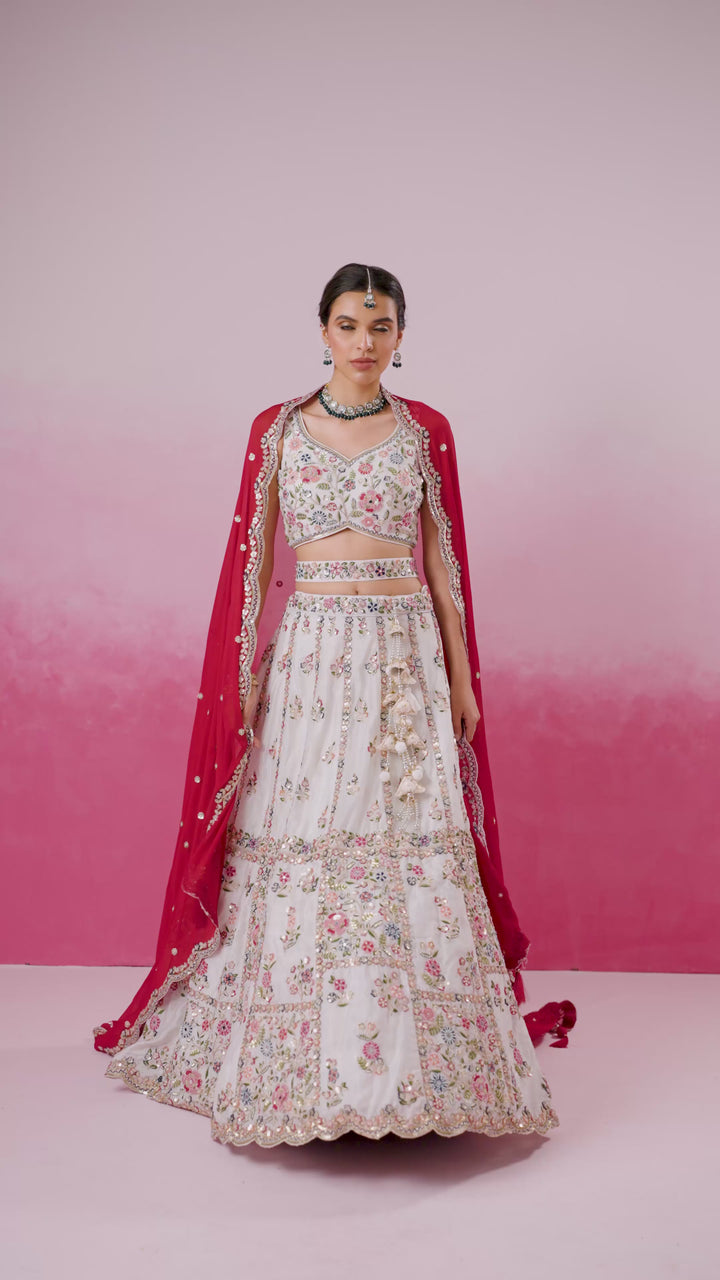 White Georgette Sequins Lehenga Set