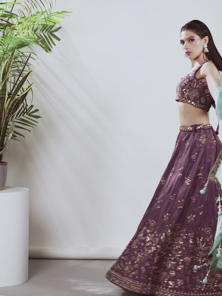 Rose gold Pure Chiffon Sequins and thread embroidery Semi-Stitched Lehenga choli & Dupatta