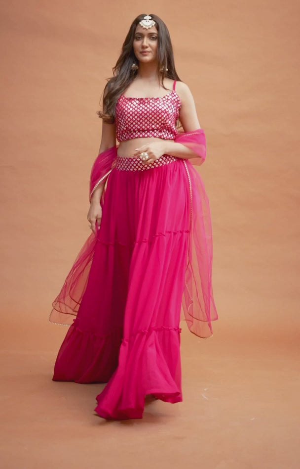 Pink Pure Fox Georgette Butterfly net Lehenga