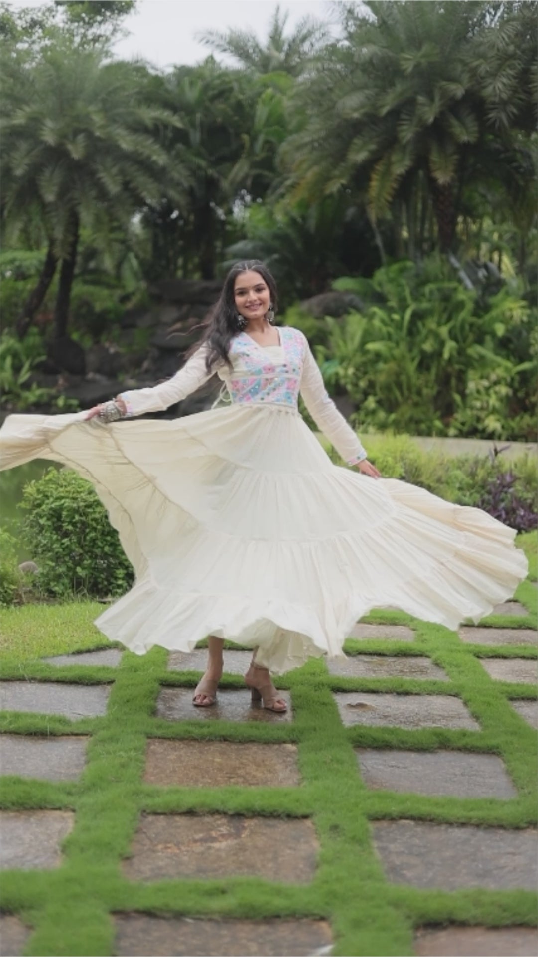 Off White Kora - Cotton With Kutchi Gamthi Lace Gown