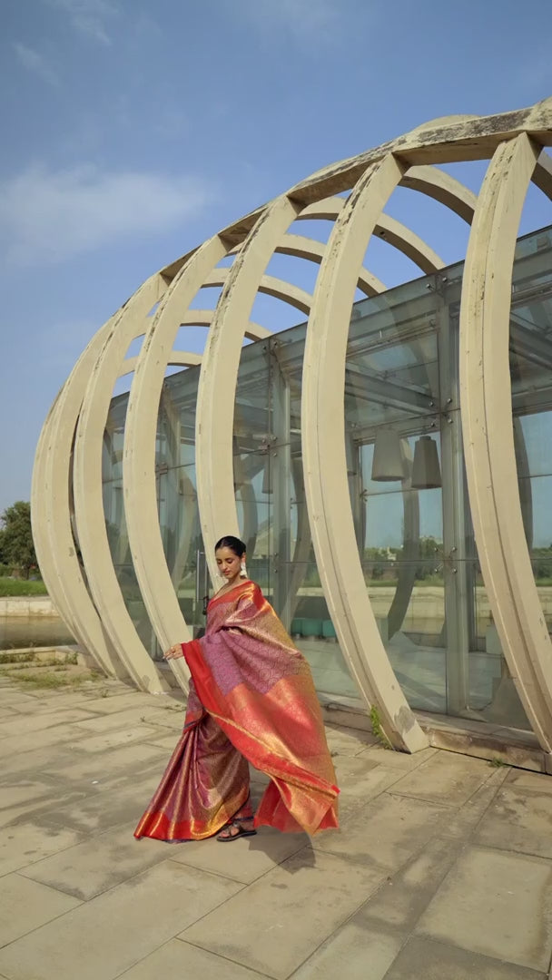 Pink Shade Banarasi Silk Weaved Zari Traditional Saree