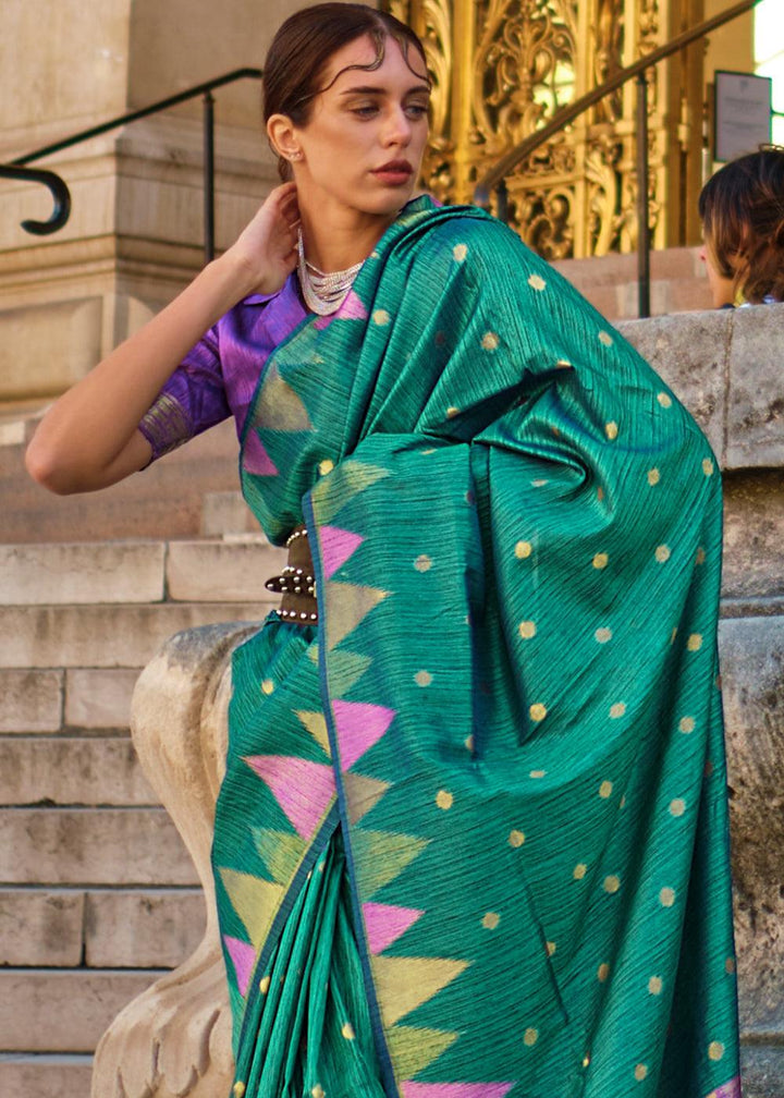 Primal Green Handloom Woven Khadi Silk Saree - qivii