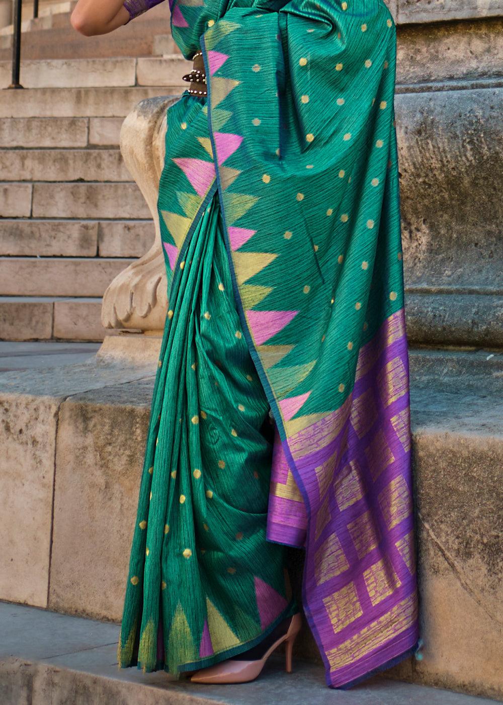 Primal Green Handloom Woven Khadi Silk Saree - qivii