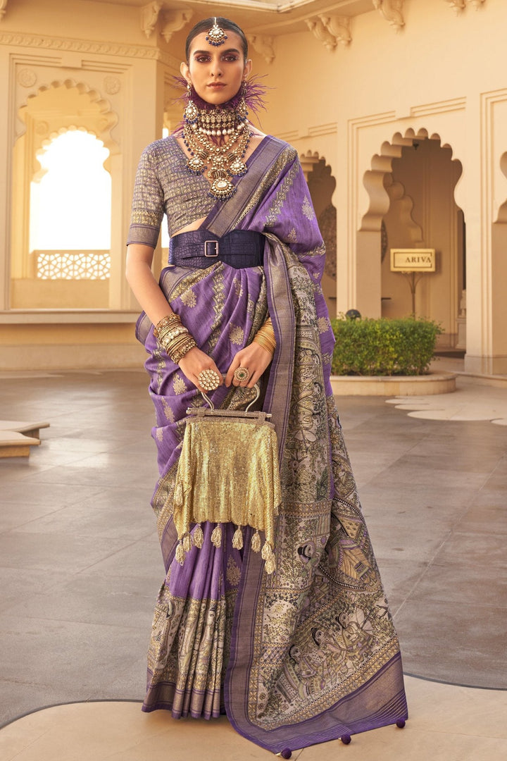 Twilight Lavender Printed Patola Saree