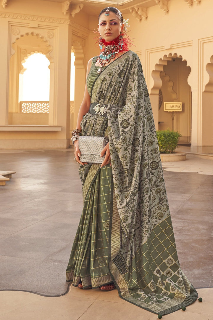 Barley Corn Green Printed Patola Saree