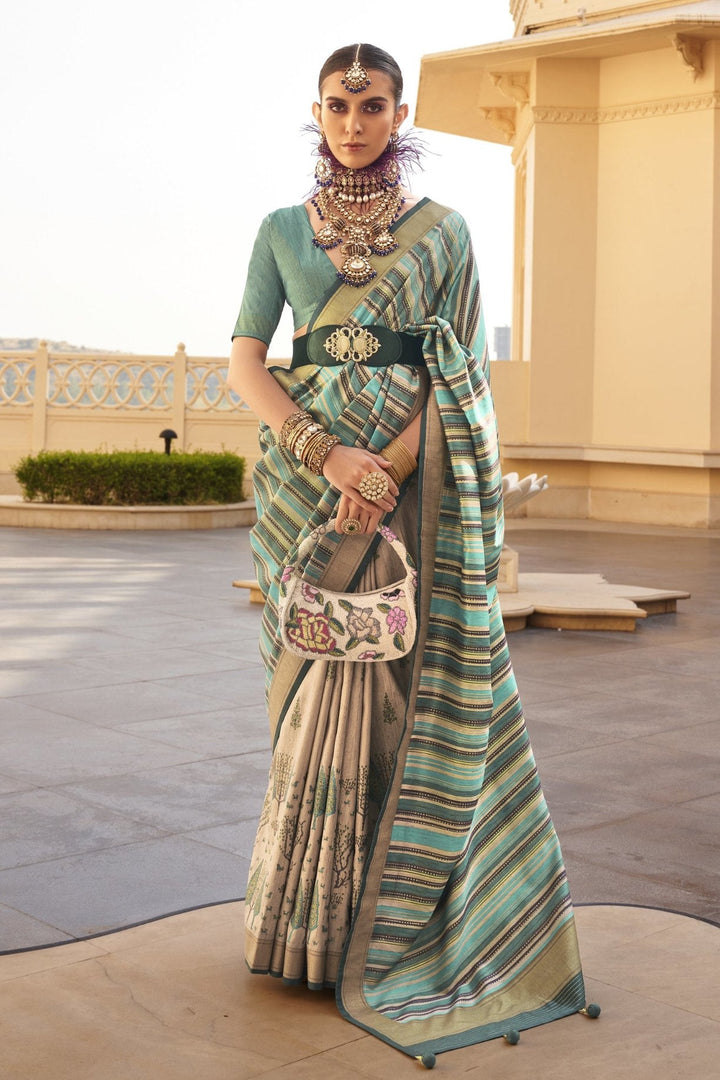 Bitter Green Printed Patola Saree