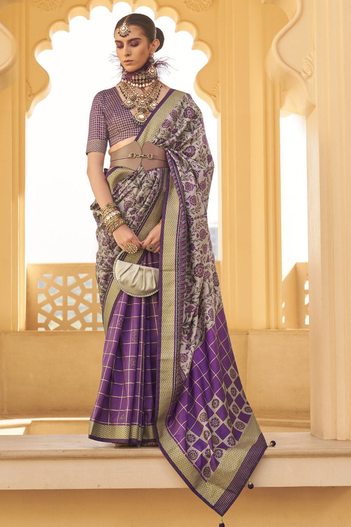 Tapestry Purple Printed Patola Saree