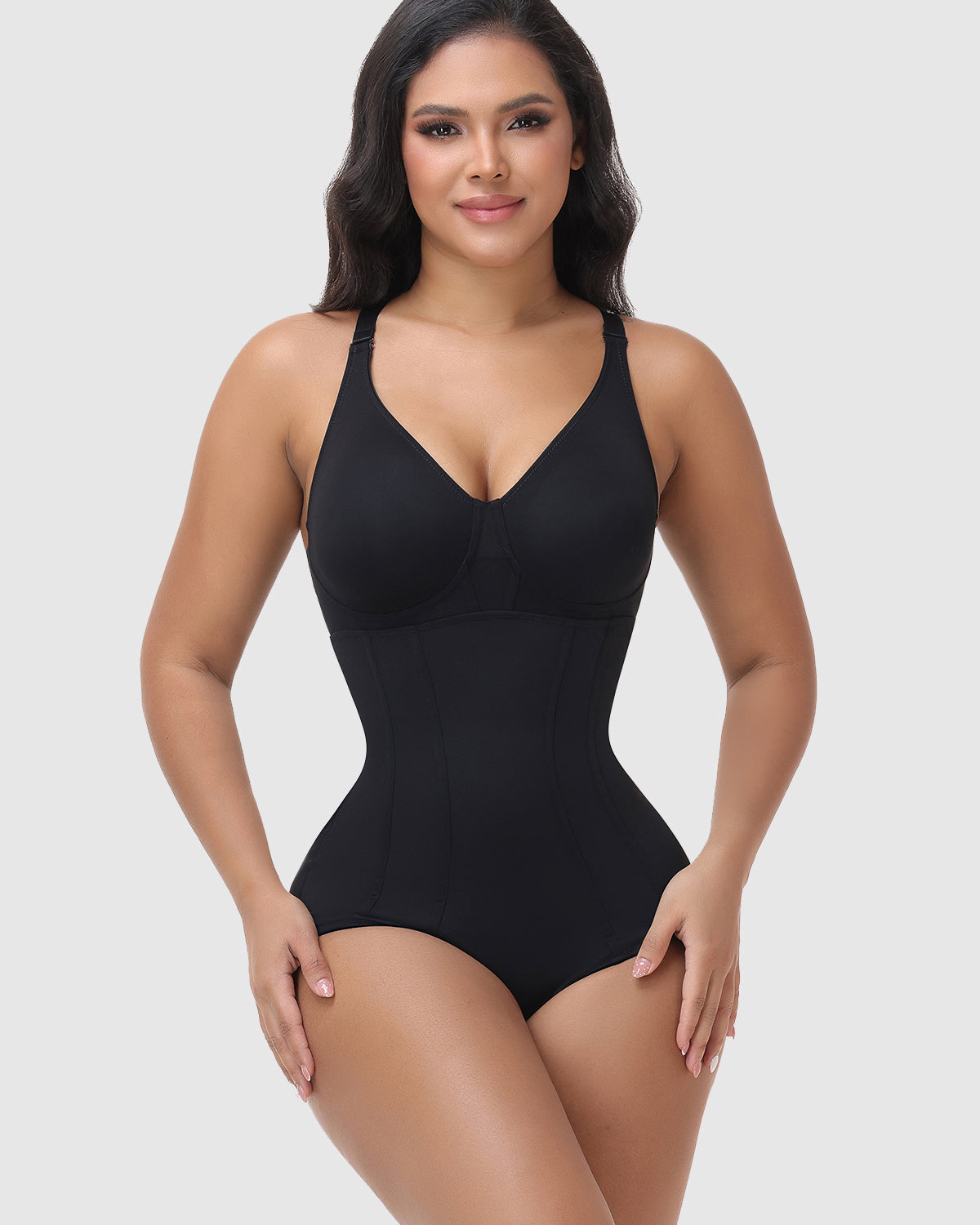 Adjustable Strap V Neck Mesh Back Bodysuit Tummy Control Hourglass Shapewear