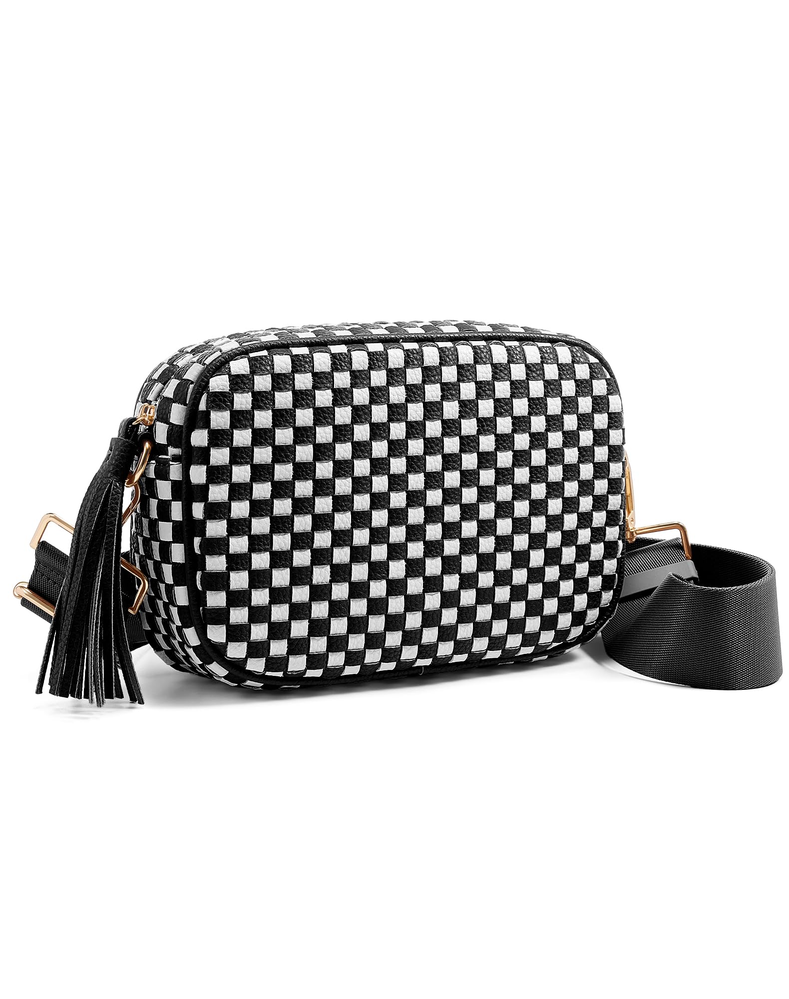 Ounamei PU Leather Woven Crossbody Bag | Checkered Shoulder & Belt Bag for Women