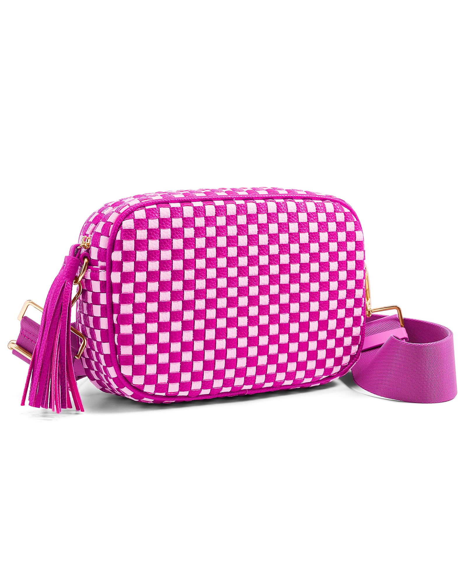 Ounamei PU Leather Woven Crossbody Bag | Checkered Shoulder & Belt Bag for Women