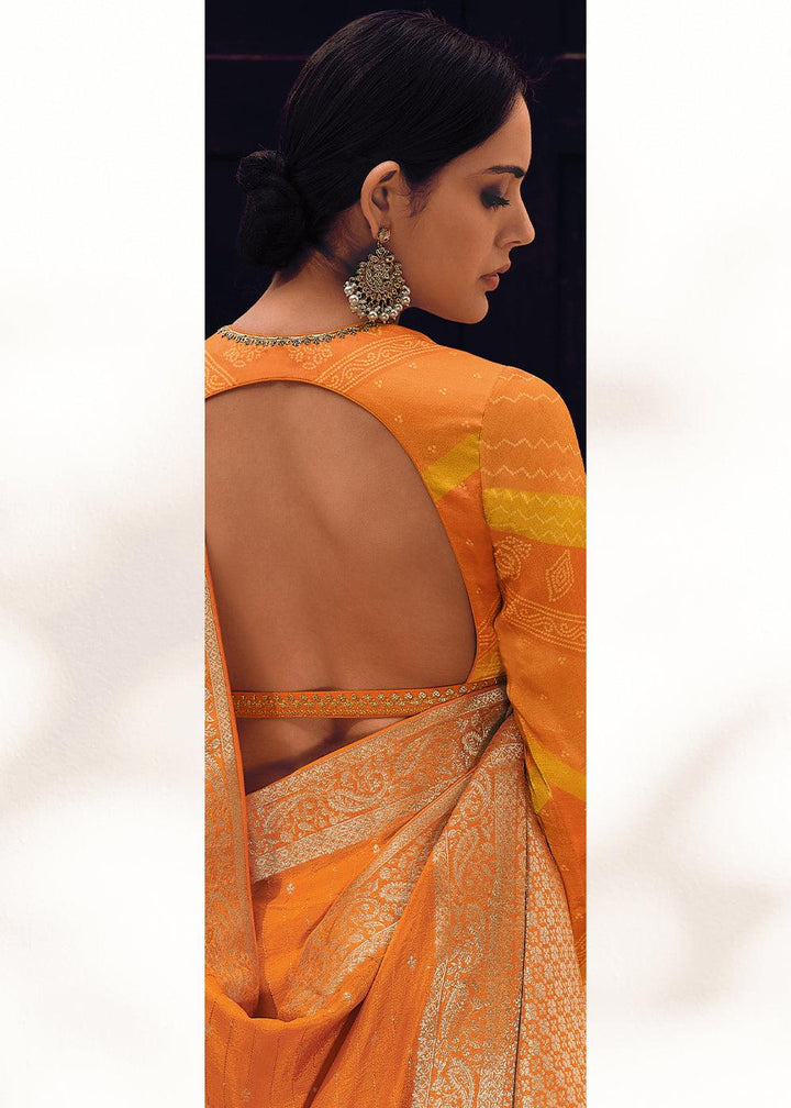 Pumpkin Orange Woven Viscose Leheriya Silk Saree - qivii