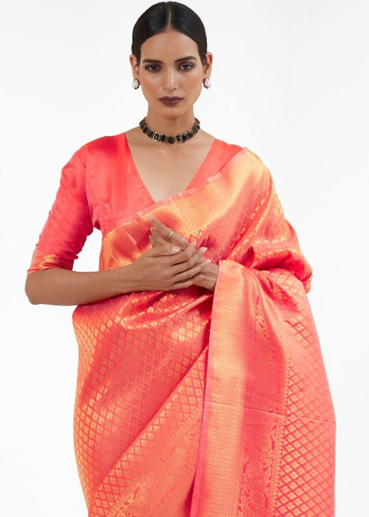 Punch Pink Kanjivaram Soft Woven Silk Saree | Stitched Blouse - qivii