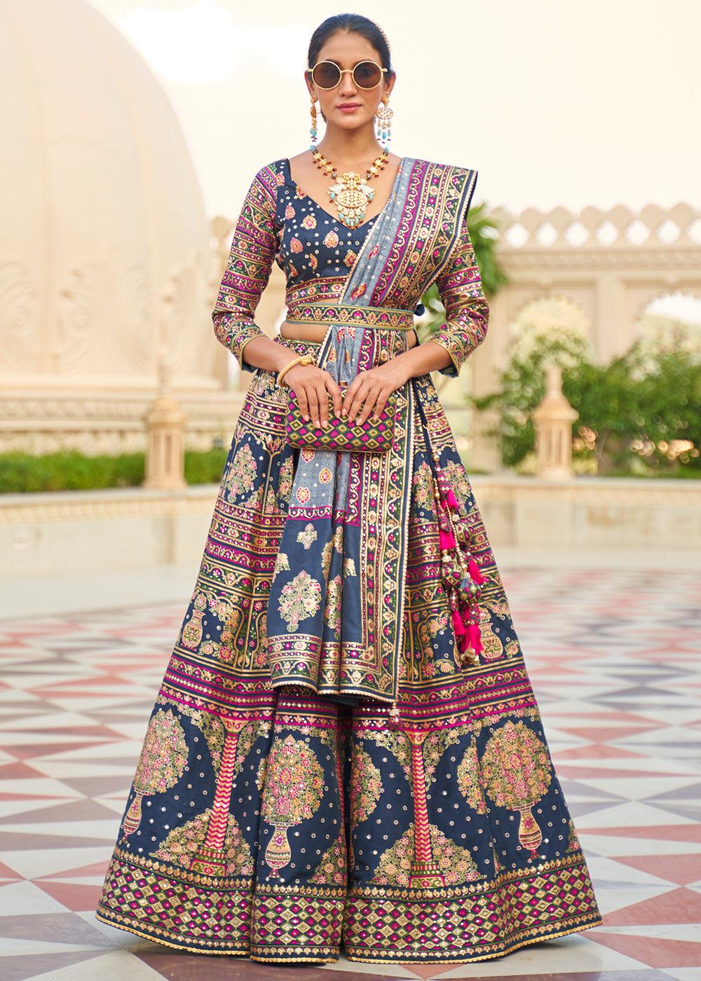 Purple & Pink Ready to Wear Designer Silk Lehenga Choli with Sparkle & Mirror work - qivii