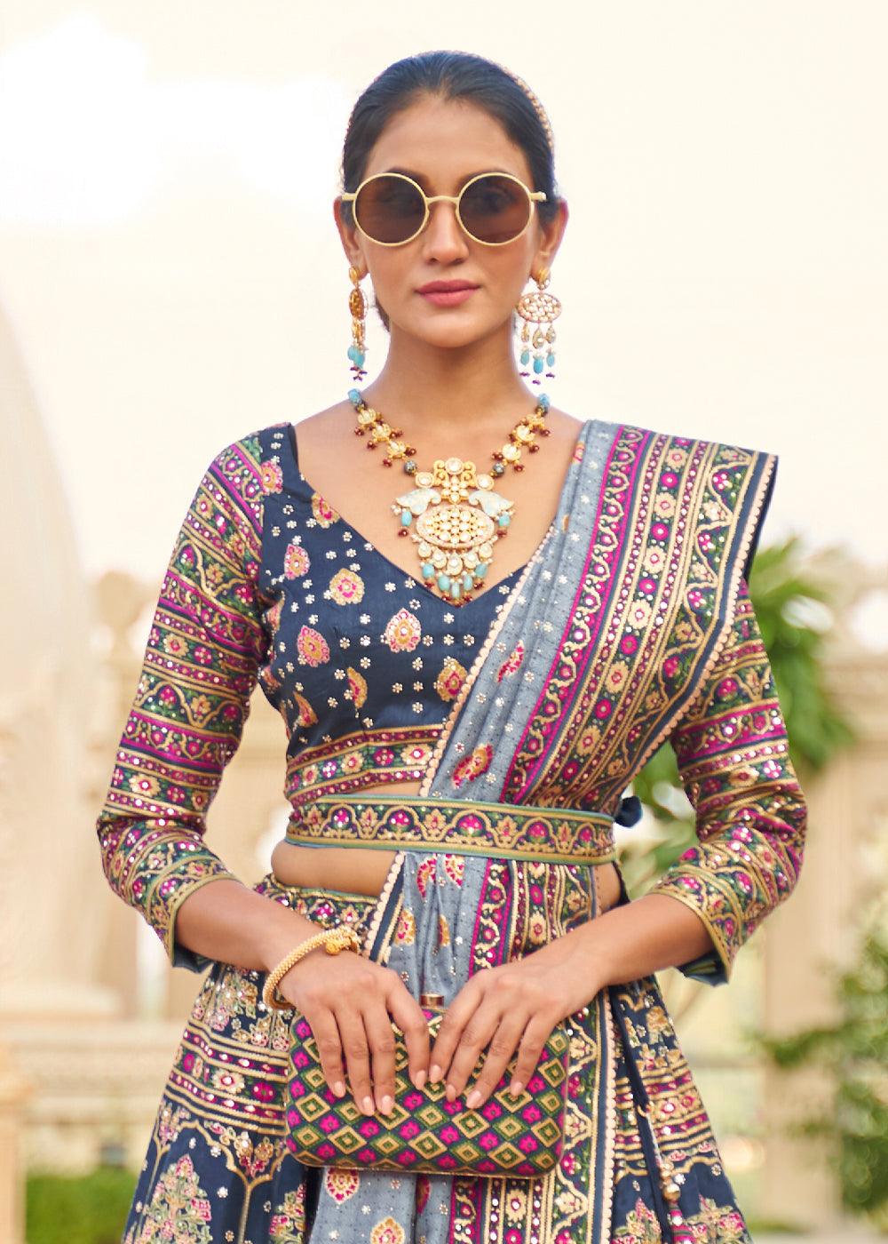 Purple & Pink Ready to Wear Designer Silk Lehenga Choli with Sparkle & Mirror work - qivii