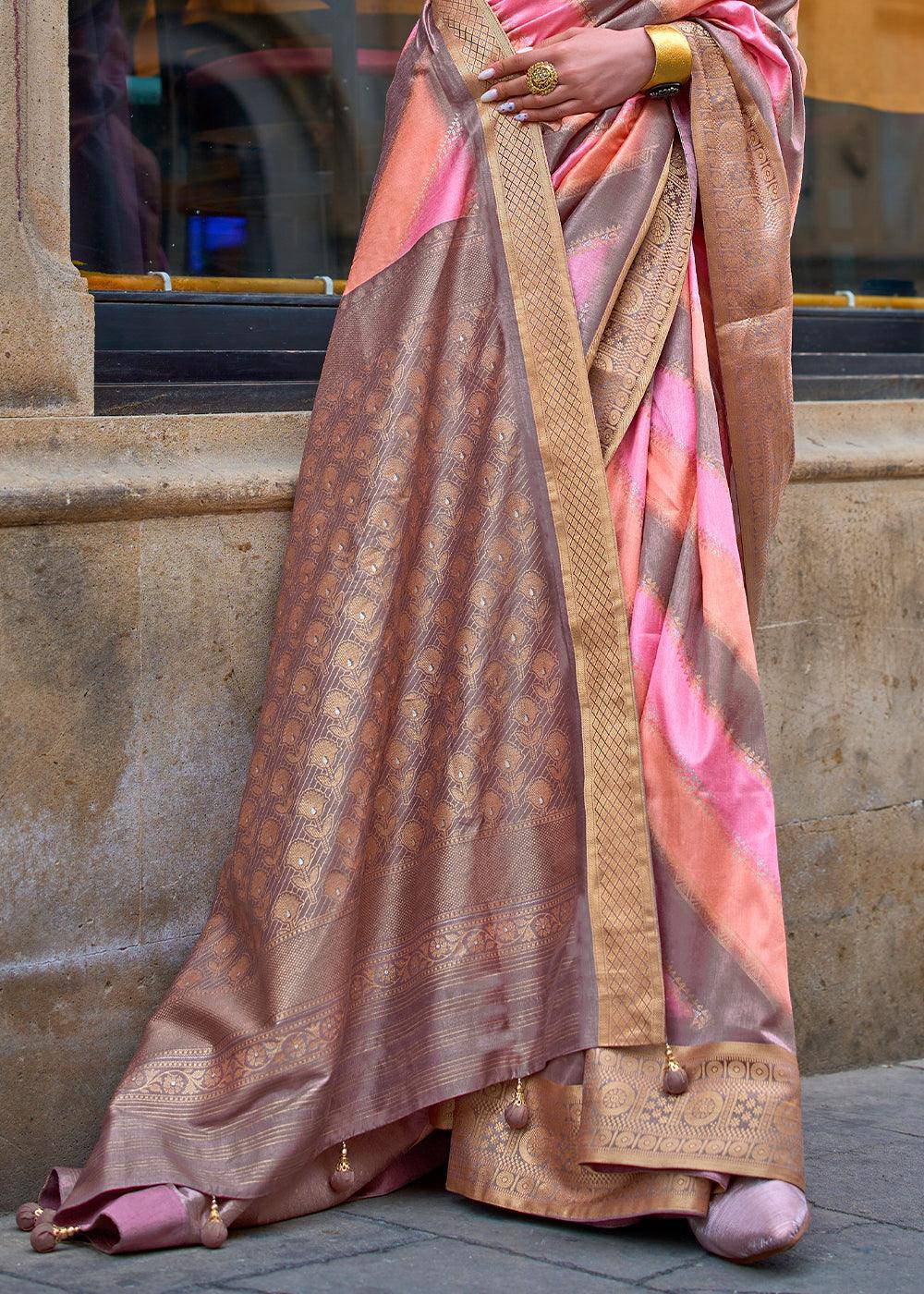 Purple & Pink Viscose Silk Saree with Aqua Finish work | Stitched Blouse - qivii