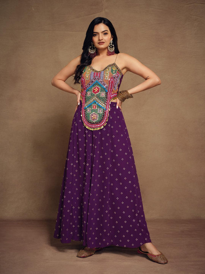 Purple silk Embroidered ready-to-wear co-ords by Qivii