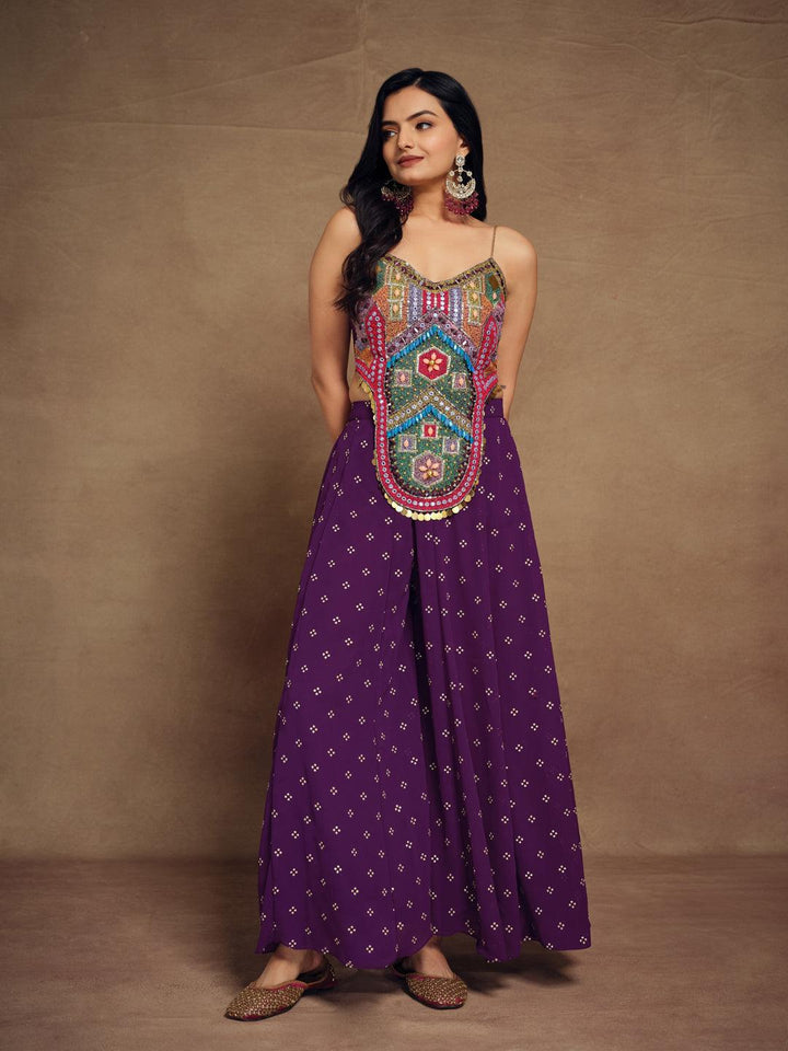 Purple silk Embroidered ready-to-wear co-ords by Qivii