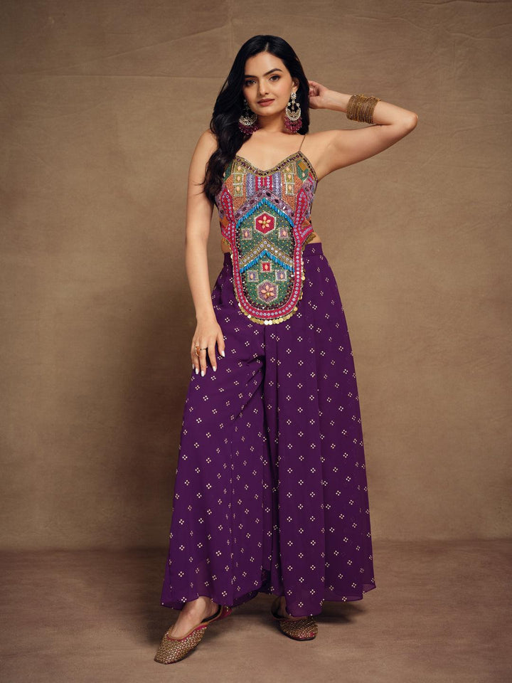 Purple silk Embroidered ready-to-wear co-ords by Qivii