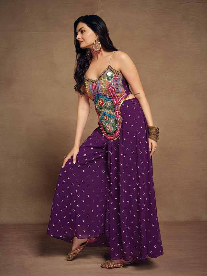 Purple silk Embroidered ready-to-wear co-ords by Qivii