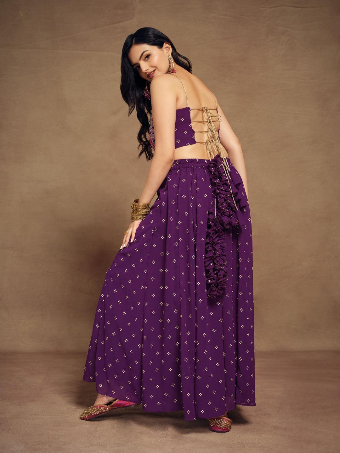 Stunning purple silk embroidered co-ords by Qivii, perfect for any occasion