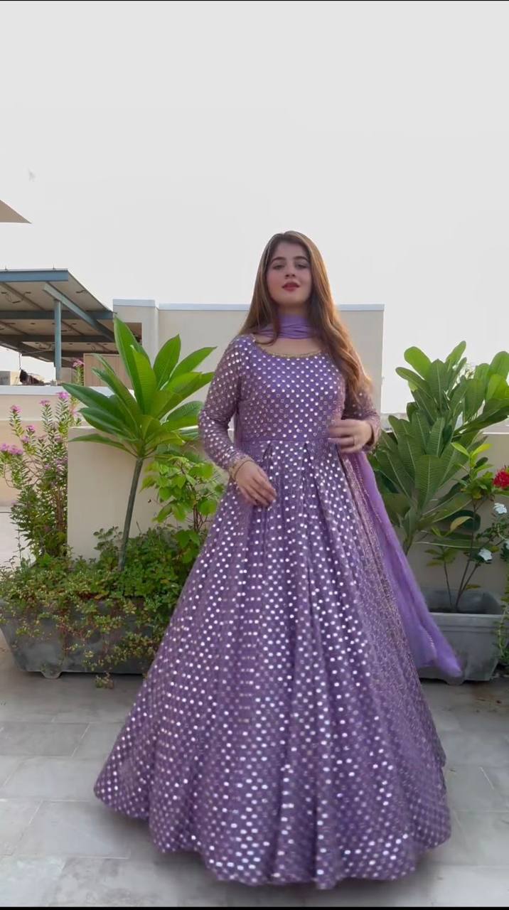 Purple Havy Georgette with inner Thred Gown - INSPIRED