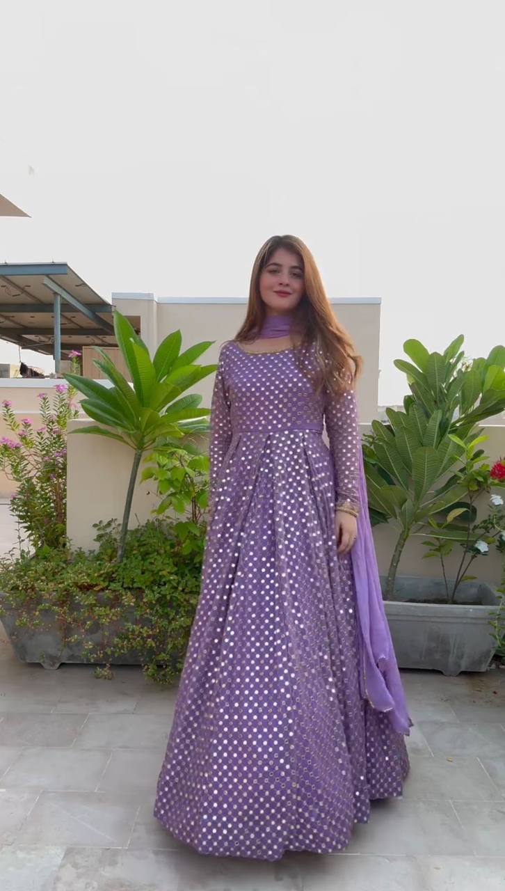 Purple Havy Georgette with inner Thred Gown - INSPIRED