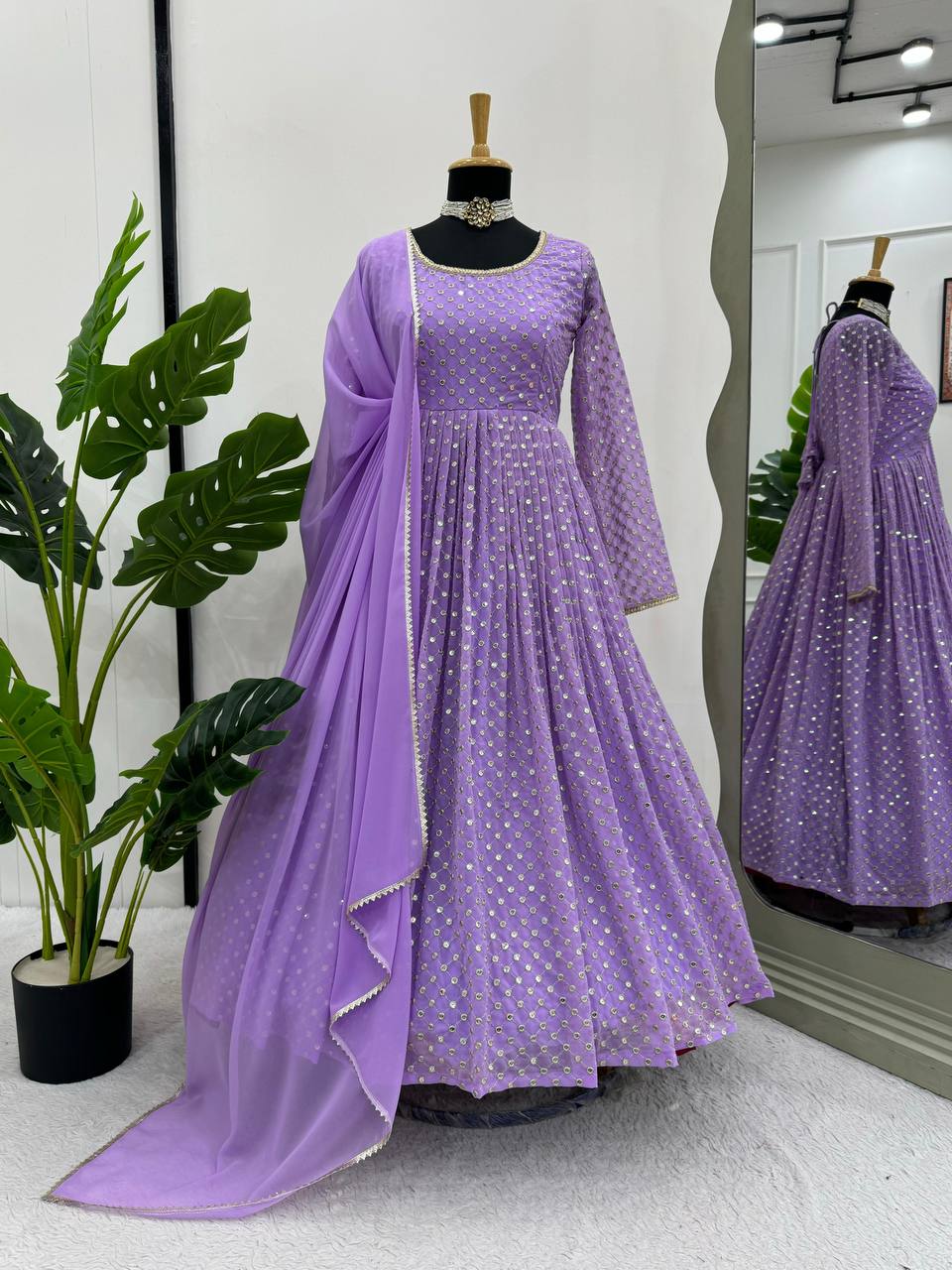 Purple Havy Georgette with inner Thred Gown - INSPIRED