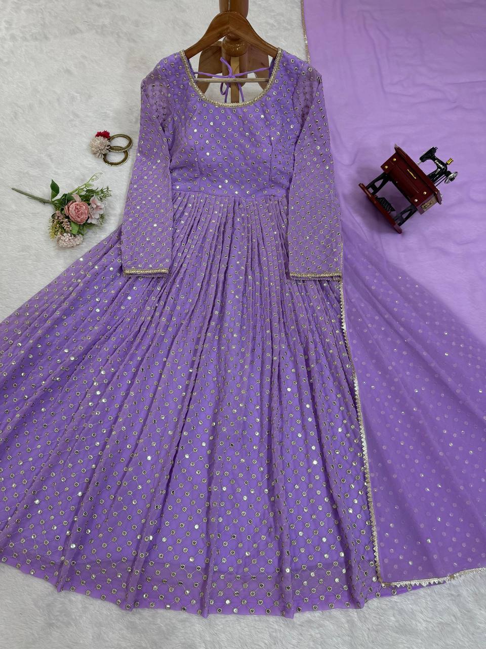 Purple Havy Georgette with inner Thred Gown - INSPIRED