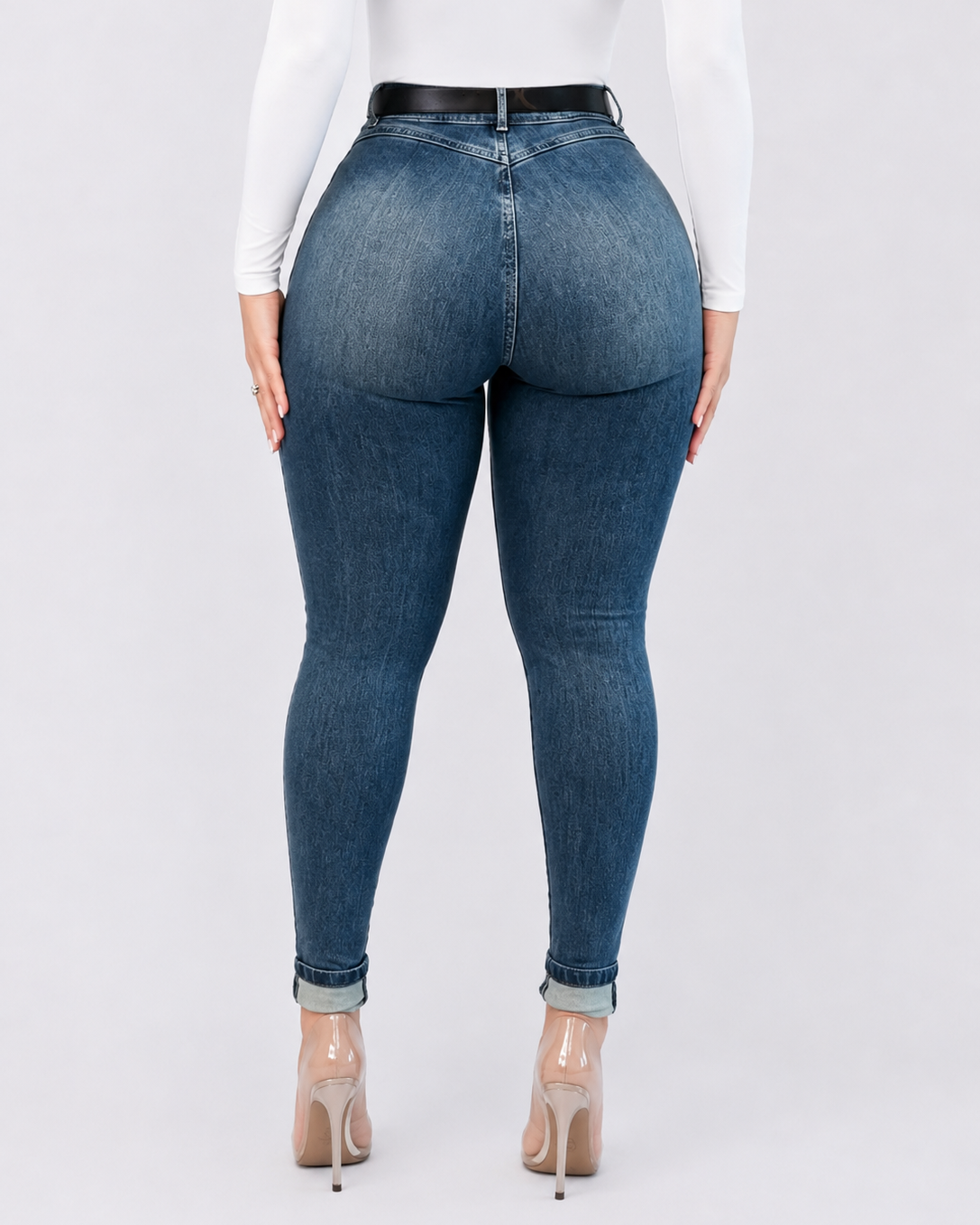 High Waist Ruffle Pocket Stretch Skinny Butt Lifting Jeans  - By Qivii